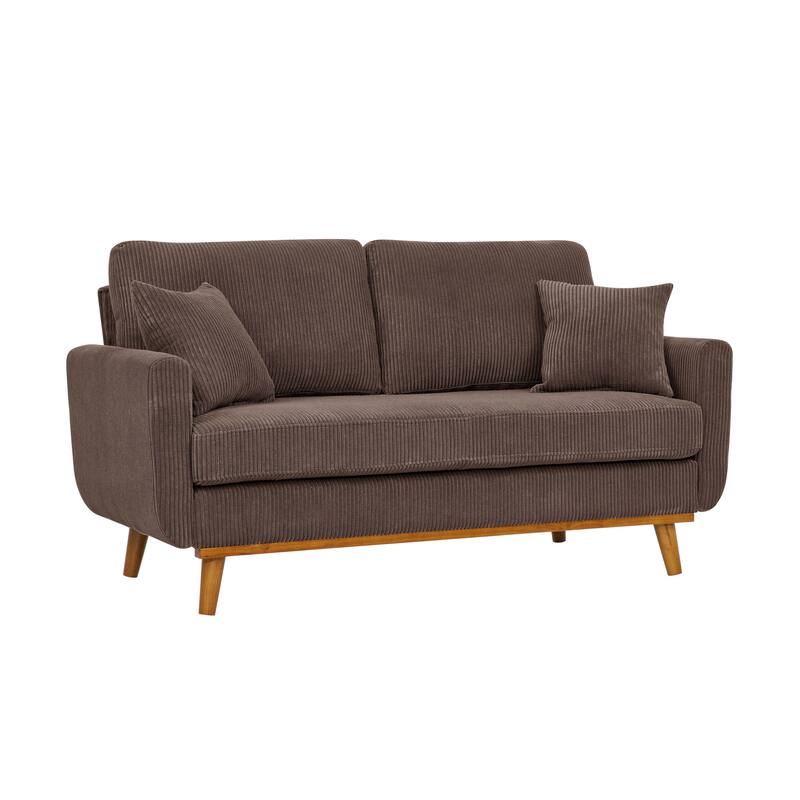 Mid-Century Corduroy 2-Seater Sofa in Brown