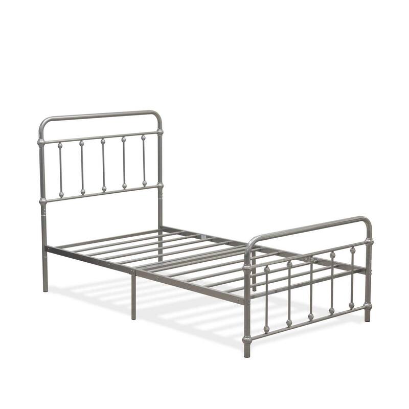 Twin Bed Frame - Metal Legs, Powder Coated Silver - Modern Deluxe Platform Bed