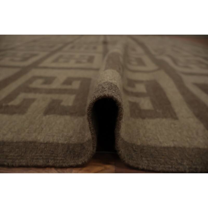 Hand Woven Oriental 100% Wool Carpet Southwestern Tribal Brown Kilim Area Rug - 12' 9'' X 9' 9''