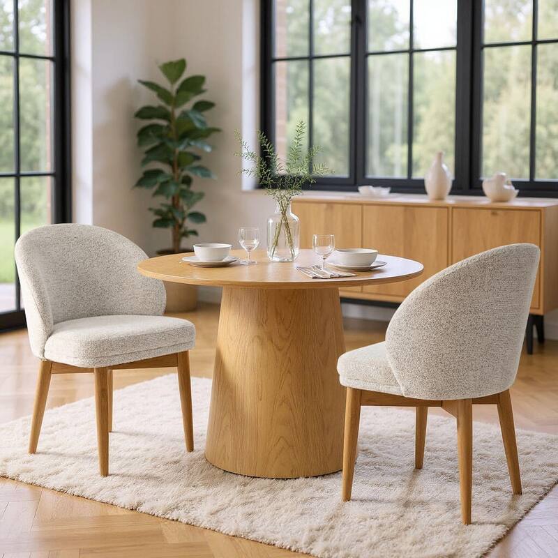 Upholstered Barrel Dining Chair With Solid Wood Legs (Set of 2)