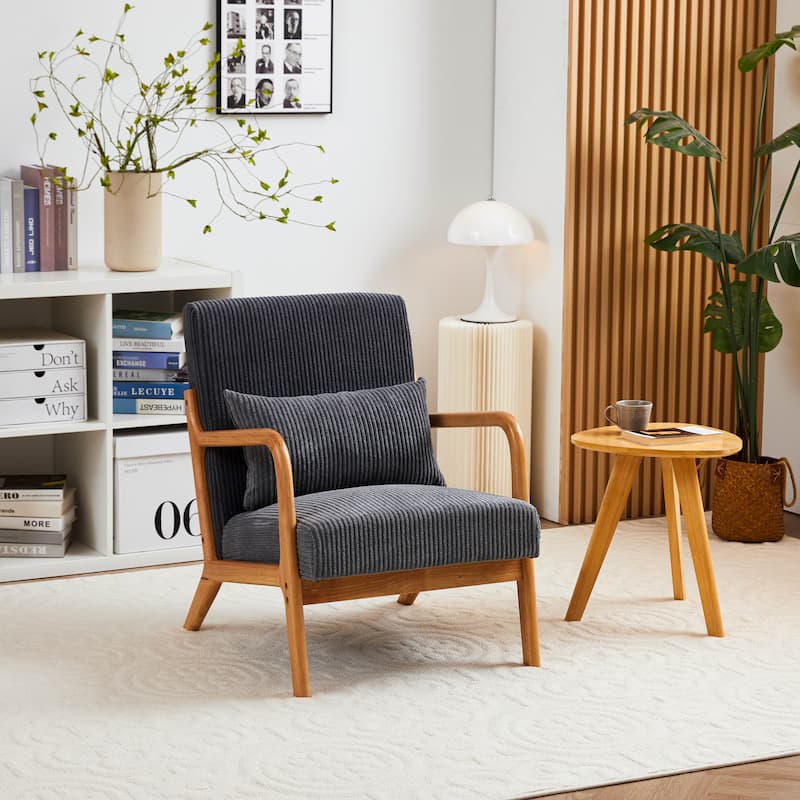Mid-Century Modern Accent Chair – Upholstered Armchair with Pillow & Solid Wood Frame, Perfect for Living Room, Bedroom.