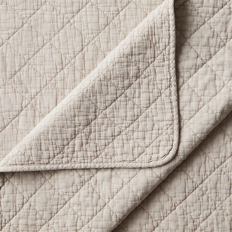 HiEnd Accents Stonewashed Cotton Gauze Traditional Style Solid Color Diamond Stitch 3 Piece Quilt Set