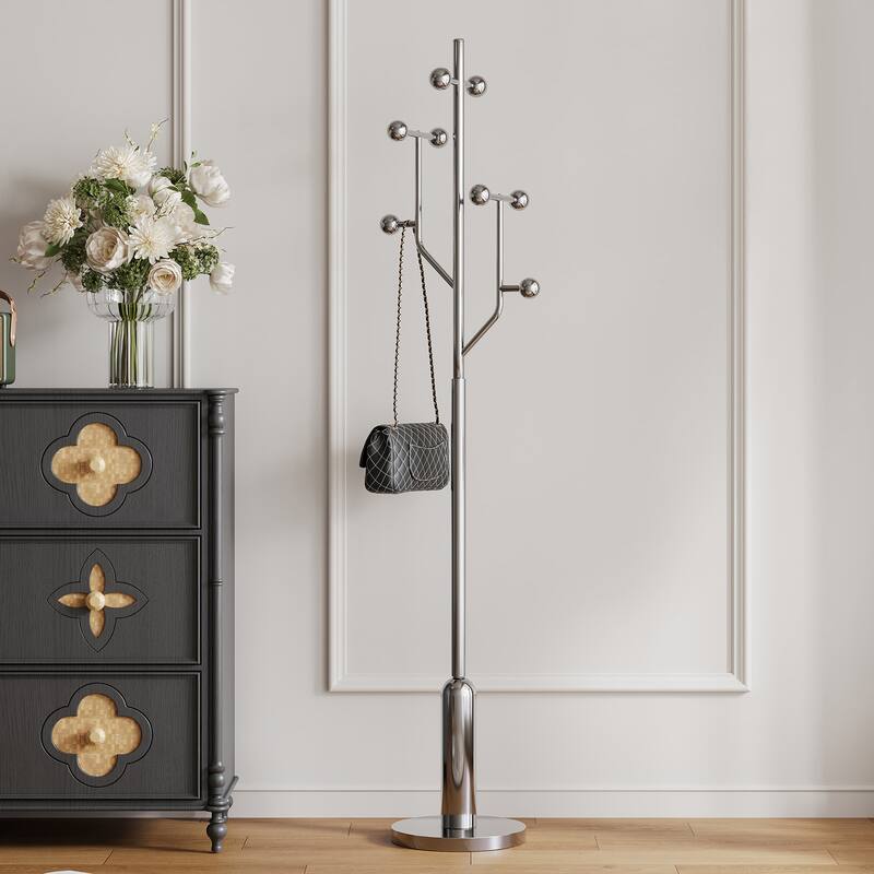 Stainless Steel Freestanding Coat Rack, Heavy Duty Metal Coat Tree - 70.9"H x 16.9"W(top) x 12.6"Dia(base)