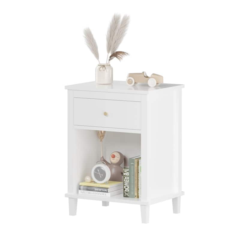 Anmytek White Nightstand with Drawer and Shelf Farmhouse Modern Bedside Table