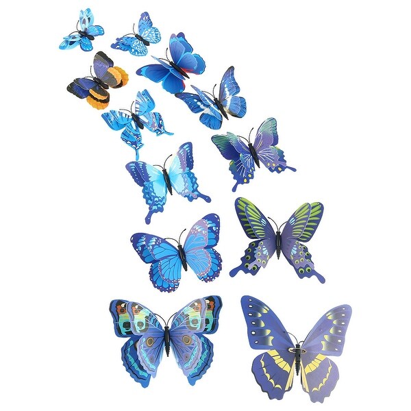 12pcs 3D Butterfly Sticker Pin Type Decal Sticker for Room Decoration Blue