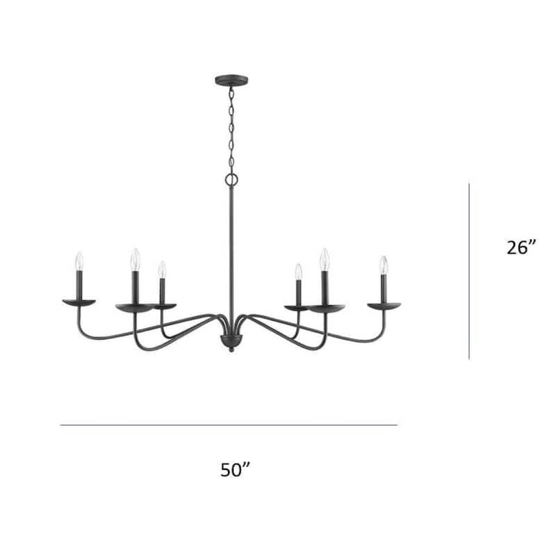 6-light Black Simple Candle Style 50" Diameter Large Chandelier