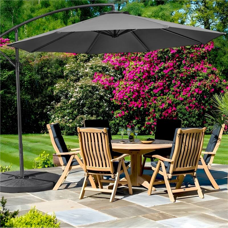 Yaheetech 10 Ft Patio Offset Umbrella Outdoor Hanging Cantilever Umbrella with Crank & Cross Base