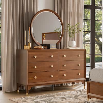 Furniture of America Forma Mid-Century Modern 2-piece Walnut Solid Wood Dresser and Mirror Set