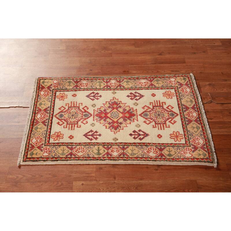 Traditional Kazak Oriental Foyer Rug Hand-Knotted Wool Carpet - 2'0"x 3'0"