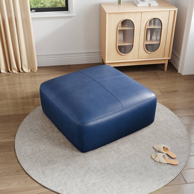 UIXE Genuine Leather Ottoman, Upholstered Ottoman for Living Room