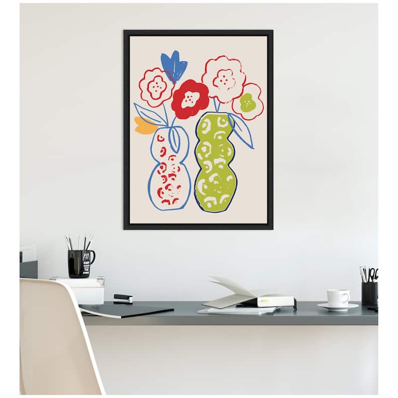 Kate and Laurel Live Boldly Flower Vases by Vicky Yorke Framed Canvas Wall Art Print