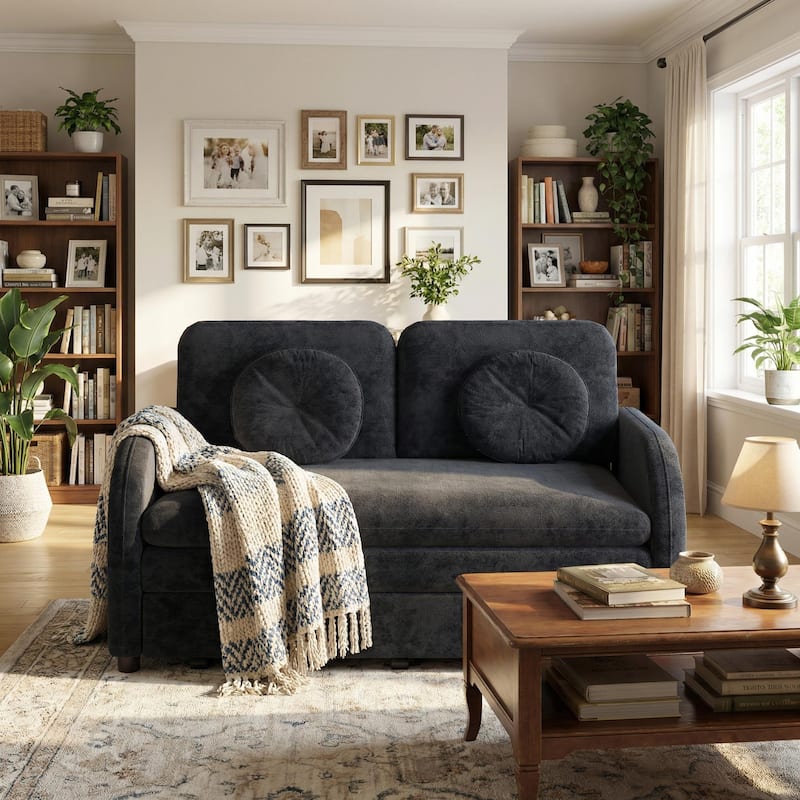 Homy Casa 3-in-1 Convertible Sleeper Sofa Bed, Pull-Out Couch w/ USB, Side Pocket & 4 Pillows, Chenille, 2/3/4-Seat