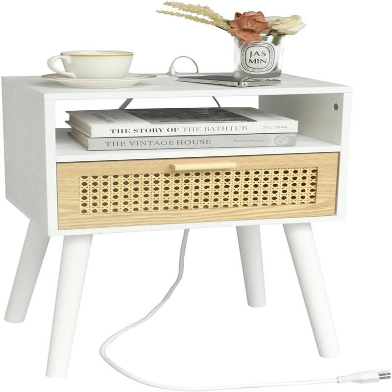 Modern Nightstand with Charging Station - Top-white Charging Station