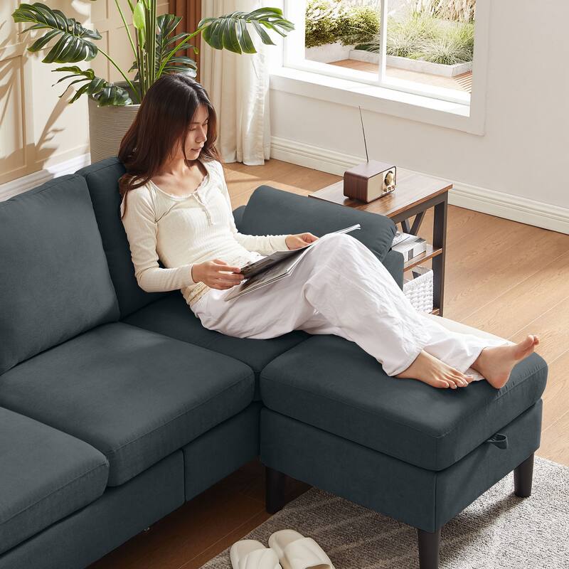 Modern Sectional Sofa Couch L Shaped with Removable Armrest, Convertible Couch with Reversible Ottoman for Living Room