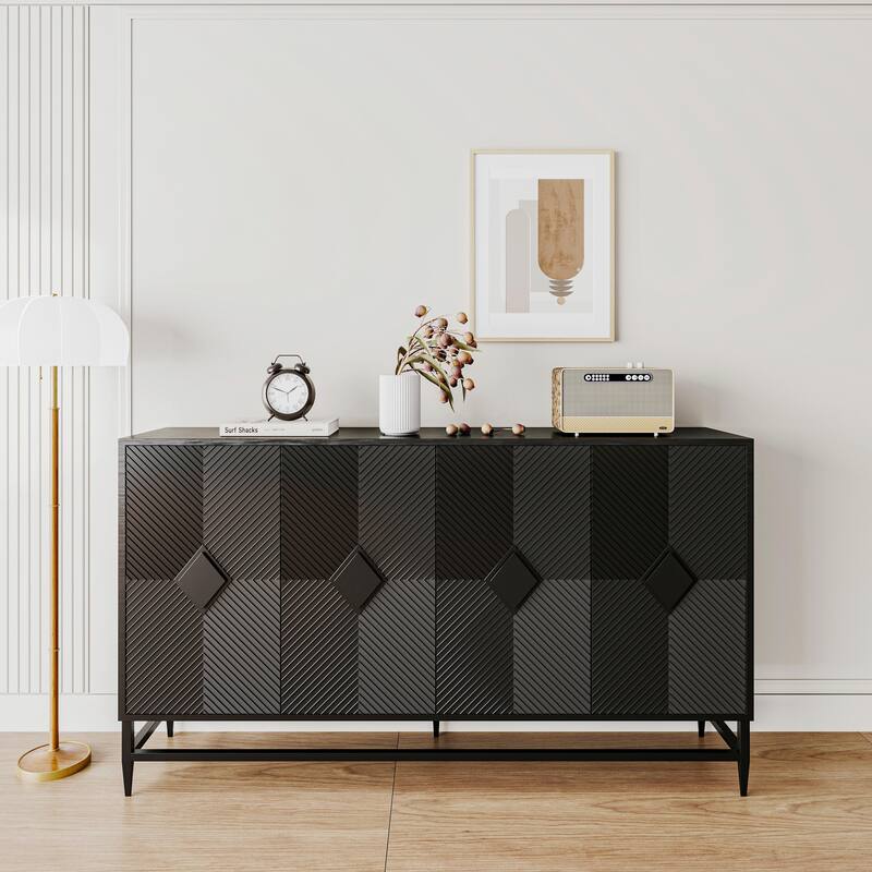 Accent Black Lacquered 4-Door Wooden Sideboard Buffet Server Cabinet - Black
