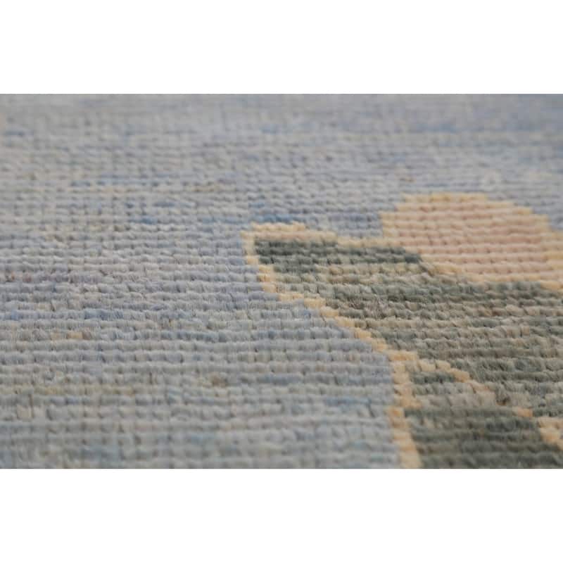 Hand Knotted Oriental 100% Wool Carpet Transitional All-Over Navy Blue & Blues Oushak Area Rug - 13' 7'' X 10' 0''