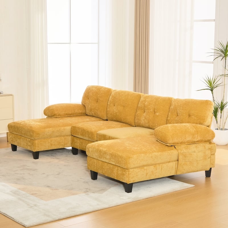 103.5" Chenille Fabric U-shaped Sectional Sofa with Dual Chaise Lounges