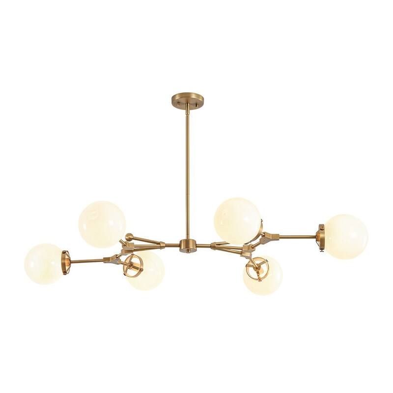 Mid-century Opal Glass Sputnik 6-Light Linear Chandelier - 47.2 in