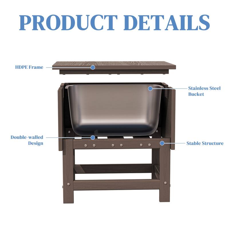 Outdoor Patio Weather Resistant HDPE Coffee & Side Table, Build-in Stainless Steel Cooler Bucket