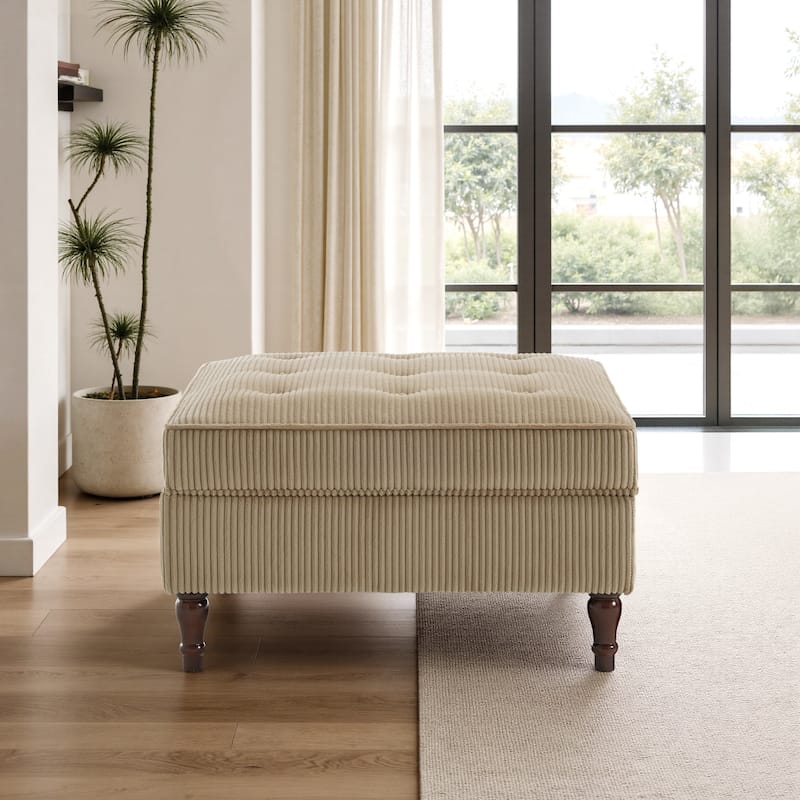 Modular Corduroy Tufted Storage Ottoman with Reversible Tabletop - Camel