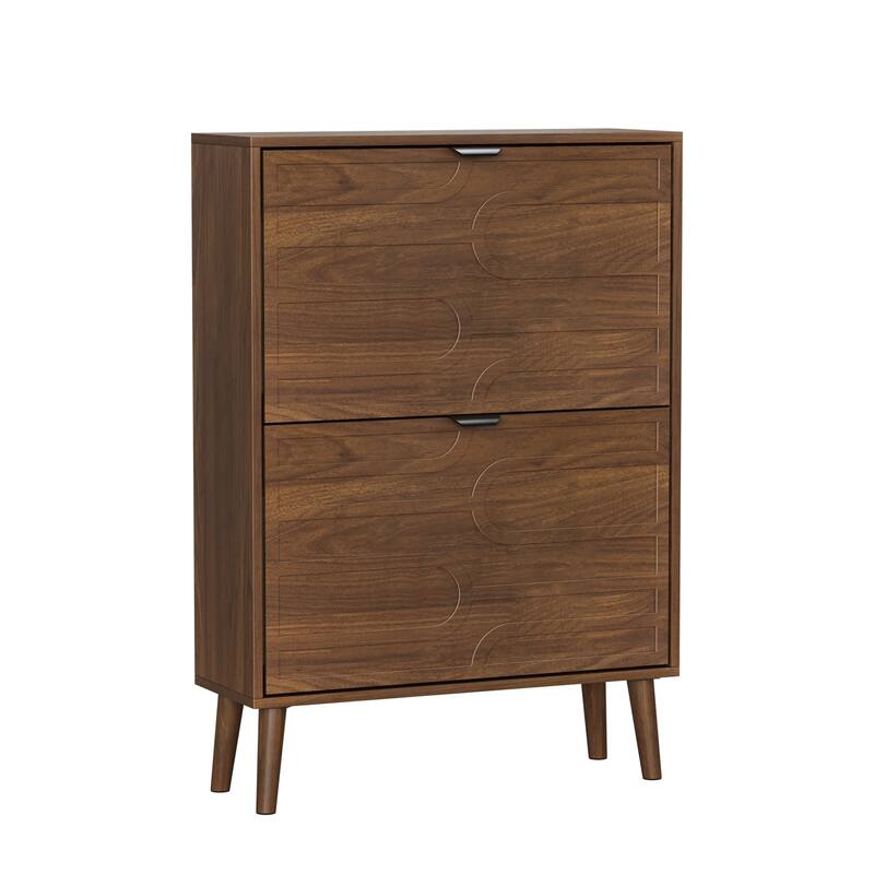 Fence Shoe Cabinet with 2 Flip Drawers, Freestanding Wood Shoe Rack Cabinet, Slim Entryway Shoe Storage Organizer