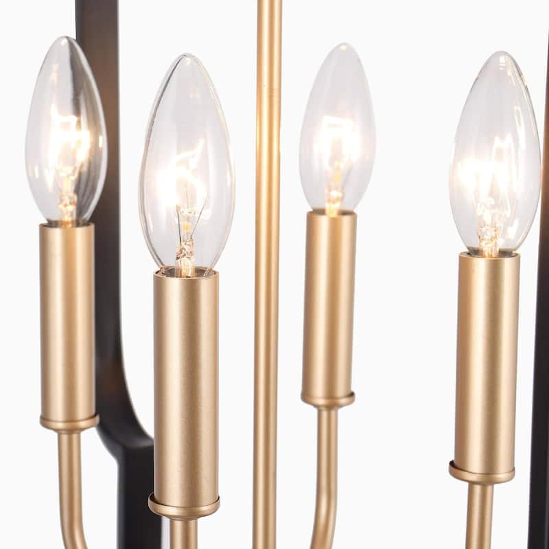 Modern 4-Light Black Gold Chandelier Metal Cage Candle Pendant Lights for Dining Room - 15" L x 15" W x 27" H