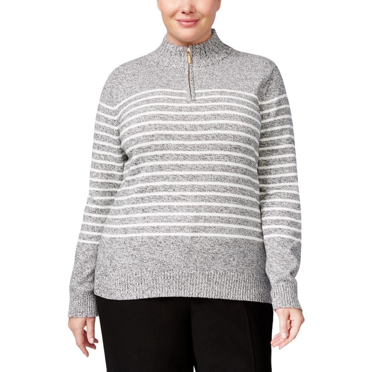 Shop Karen Scott Womens Plus Pullover Sweater Striped 1 4 Zip