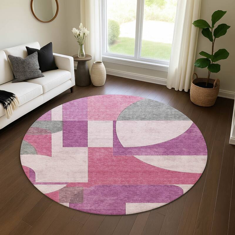 Premium Washable Super Soft Geo Modern Mayfield Rug - Blush - 8' x 8'