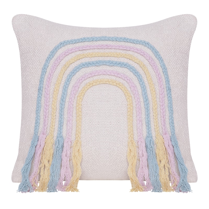Sevita Handmade Off-White/Multi Modern Cotton Throw Pillow, 20" x 20"