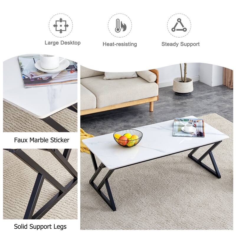 A modern minimalist style marble patterned coffee table with golden metal legs Computer desk Game table Tea table