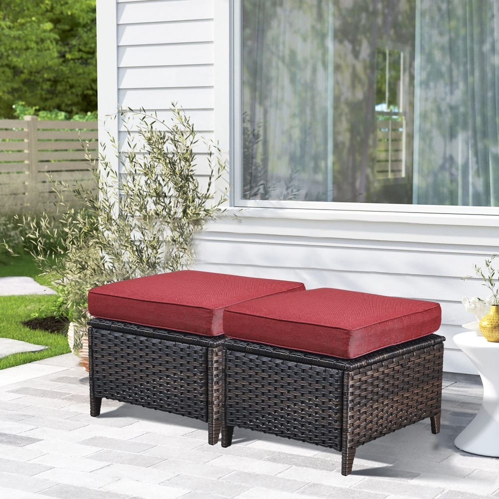 Gymojoy Outdoor Durable Wicker Ottomans with Olefin Cushions