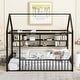 preview thumbnail 2 of 10, Twin Size Metal House Bed Frame with Storage Shelves and Fence, Space Saving Design