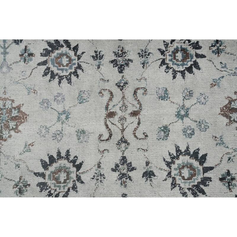 Hand Knotted Oriental Viscose Silk Carpet Traditional Floral Beige & Ivories Tabriz Area Rug - 7' 10'' X 5' 0''