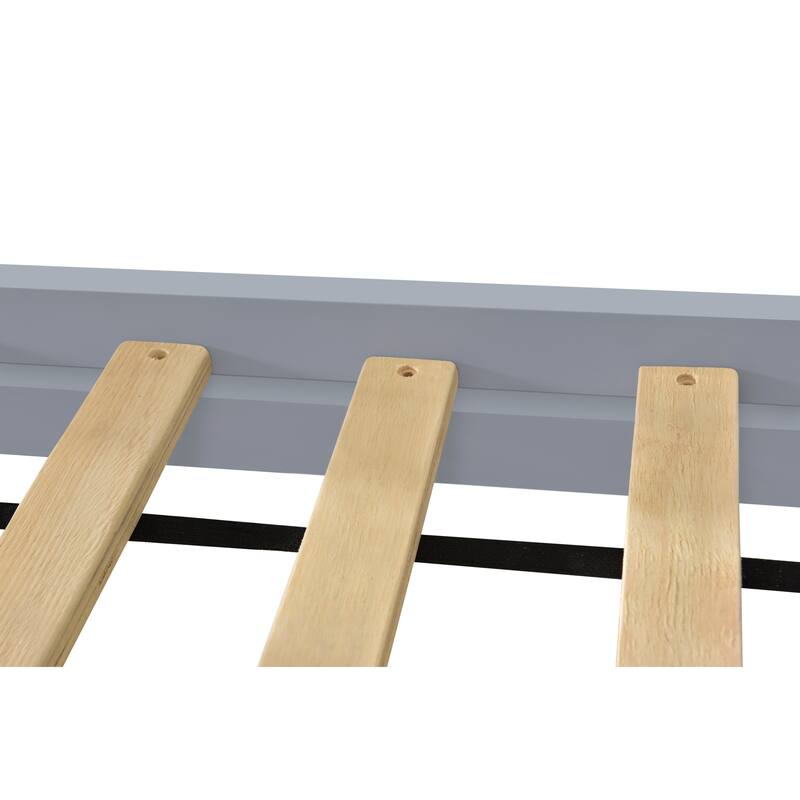 Gray Twin over Full Stairway Bunk Bed with Trundle and Storage