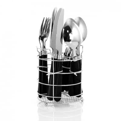 Sensations II 16 pc Plastic Handle Flatware, Black (1.2mm Tumble Finish)