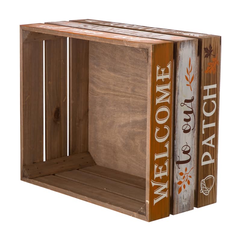 Glitzhome Set of 2 Fall Harvest Wood Crate Farmhouse Autumn Decorative Storage Gift Boxes Porch Decor