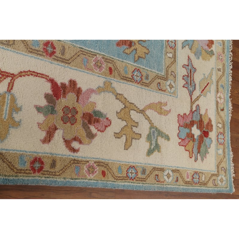 Light Blue Oushak Oriental Area Rug Handmade Floral Wool Carpet - 9'0"x 11'10"