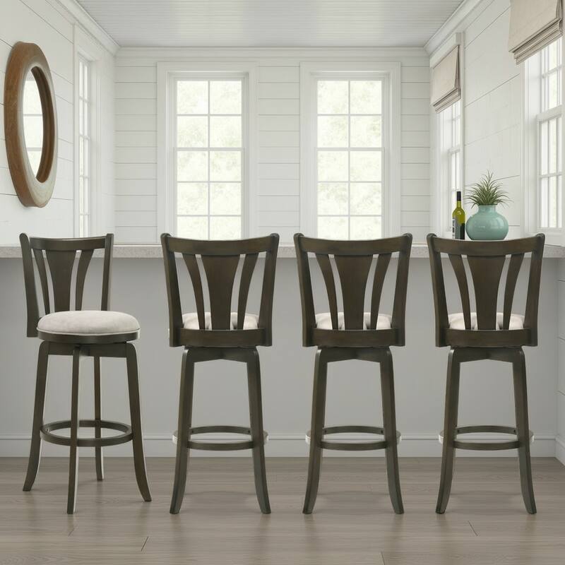 Elle Modern Swivel Bar Stool, Upholstered Counter Height Chair with Wood Frame - Set of 4 - Gray - Bar Height