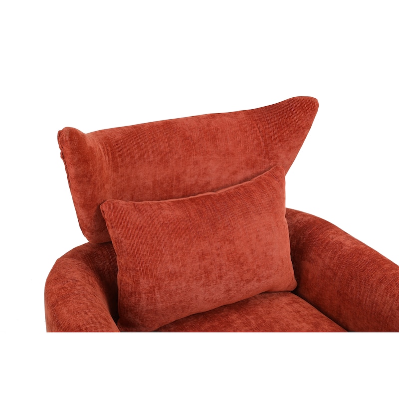 Orange Modern 29.9" Upholstered 360° Swivel Accent Chair with Iron Base and Pillow