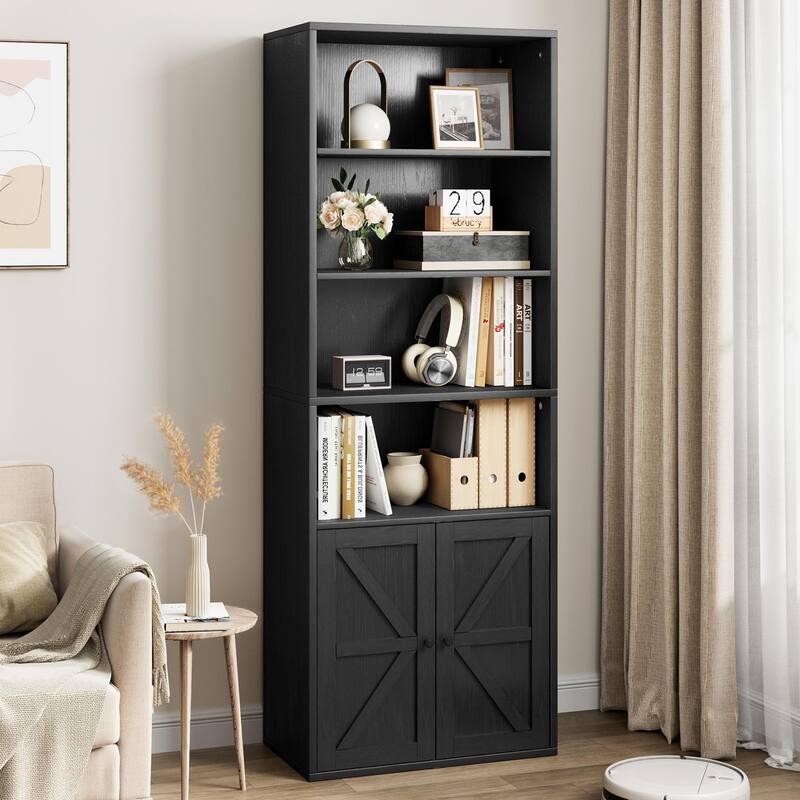 Industrial Tall Bookcases 6 Shelf Display Storage Shelves for Home Office - 11.8"D x 23.62"W x 71.4"H - Black
