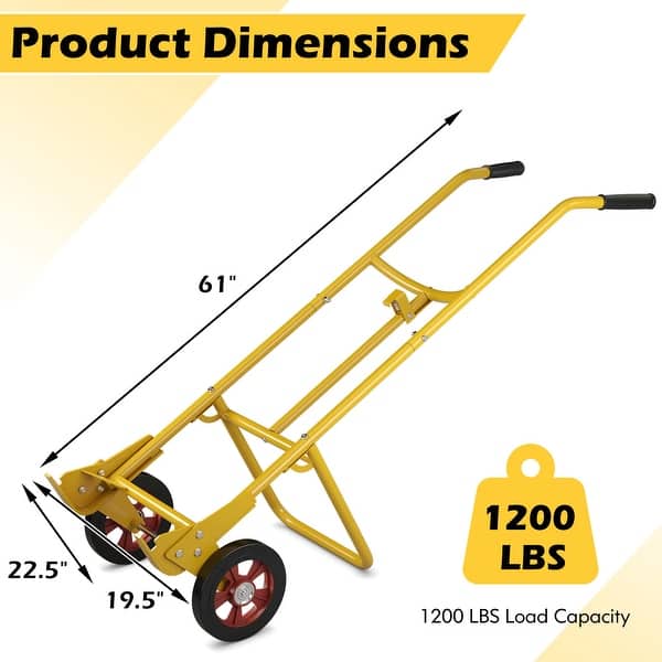 Costway Drum Hand Truck Steel Dolly Drum Cart 1200lbs Capacity with 2