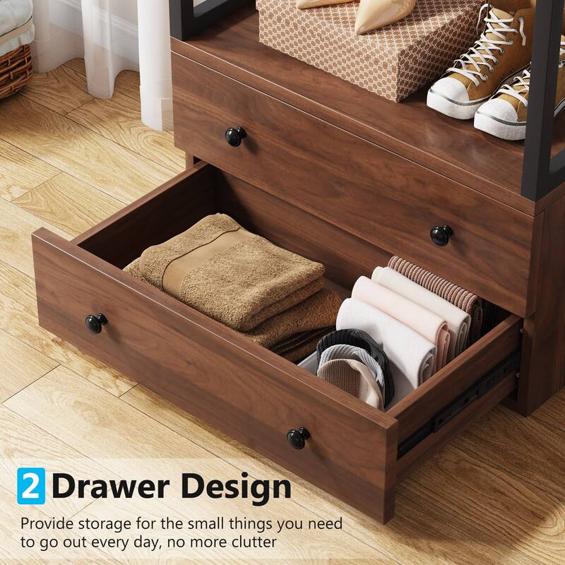 Clothes Shelf Coat Garment Rack Closet Organizer System with Drawers