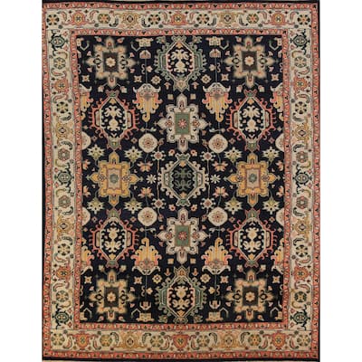 Navy Blue Geometric Oushak Indian Area Rug Handmade Wool Carpet - 8'0"x 10'1"
