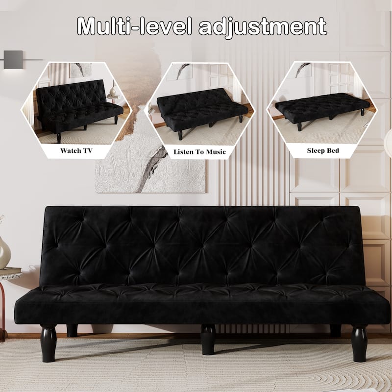 Tufted Design Sleeper Sofa Bed Convertible Velvet Loveseat Couch