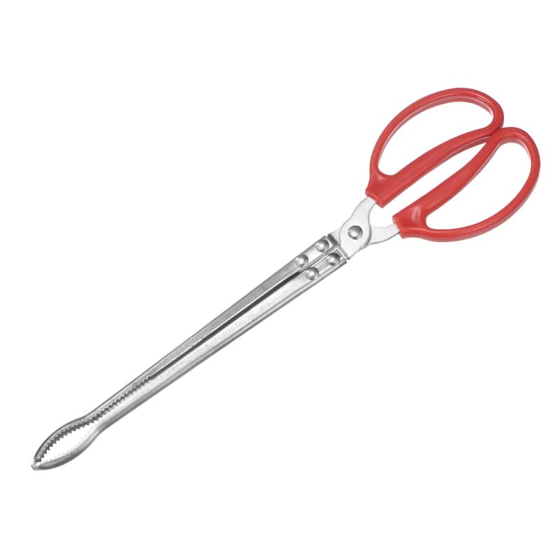 Long Scissor Tongs 15 Inch Stainless Steel Clamp Tongs Anti-Slip Tool Clip - Red - 15"