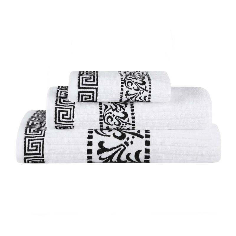 Superior Athens Cotton Floral Border Greek Key 3-Piece Towel Set