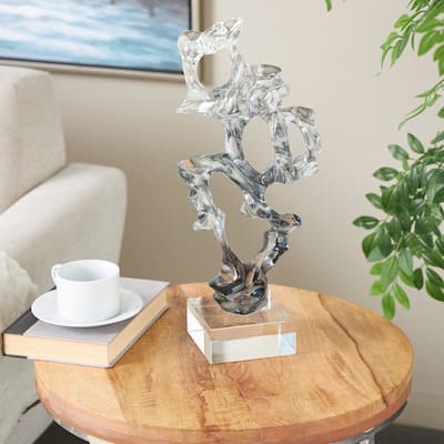 Clear Glass Handmade Freeform Abstract Decorative Sculpture with Clear Square Base