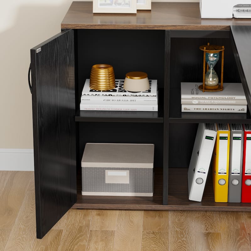71 inch Executive Desk, L Shaped Desk with Cabinet and Shelves for Home Office