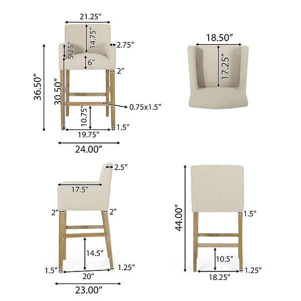 dimension image slide 3 of 5, Armga Fabric and Rubberwood 30.5 inch Barstools (Set of 2) by Christopher Knight Home
