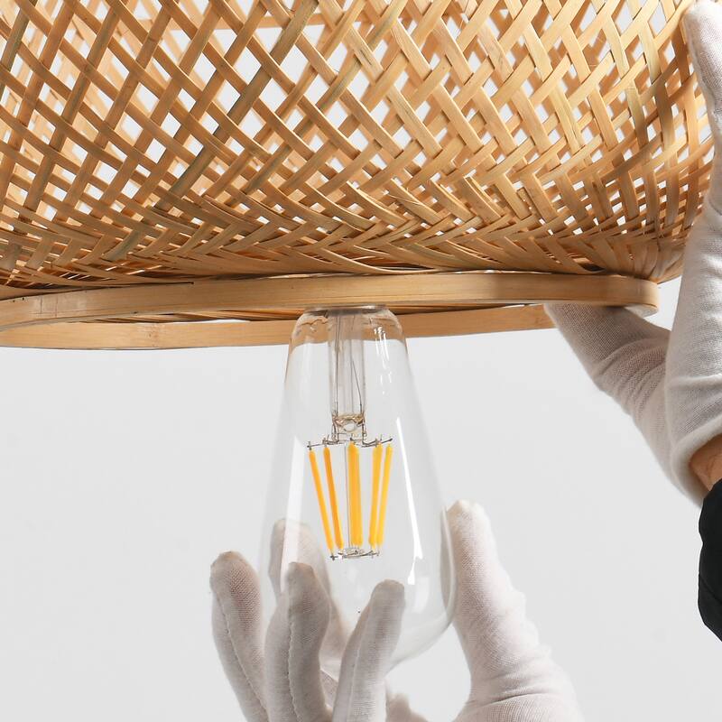 15" Natural Farmhouse Vase Shape Handwoven Rattan Caged Pendant Light - 14.96" D x 14.96" W x 62.99 " H